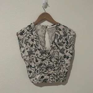 crop top, linen with tie back and electric bottom